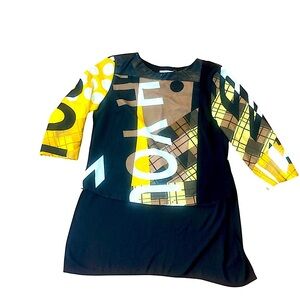 Rinascimento Black & Yellow Art Print Top with sheer back panel-NWOT-STUNNING!